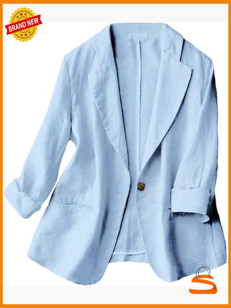 Casual One Button Linen Blazer Jacket 3/4 Sleeve Suit Blazer